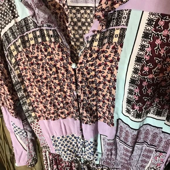 Jessica Simpson shortall jumpsuit SZ small purple pink patchwork ruffle 1pc - Picture 3 of 7